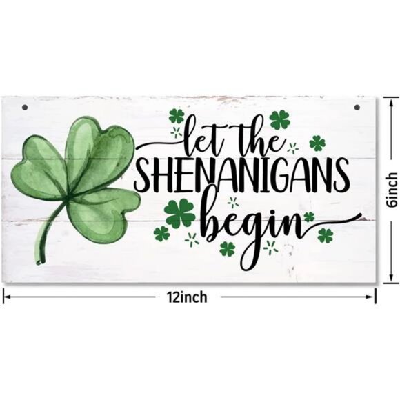 Hanging St. Patrick's Day Wooden Decor 'Let the Shenanigans Begin' Wall Art, - Picture 3 of 6